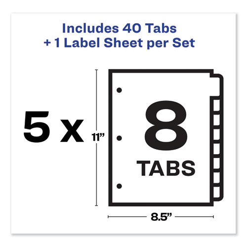 Picture of Print and Apply Index Maker Clear Label Dividers, 8-Tab, Color Tabs, 11 x 8.5, White, Traditional Color Tabs, 5 Sets