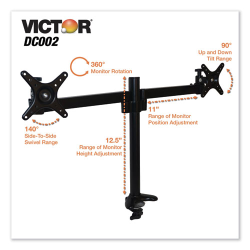 Picture of Single/Dual Arm Mount System for 23" Monitors, 180 deg; 225 deg Rotation, 45 deg Tilt, 360 deg Pan, Black, Supports 15 lb