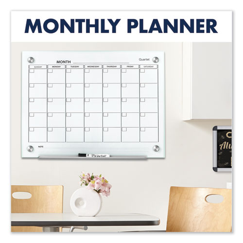 Picture of Infinity Magnetic Glass Calendar Board, Monthly Planning/Scheduling, 36" x 24", White Surface