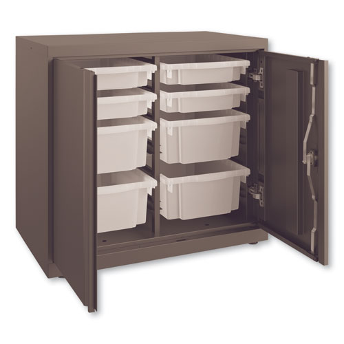Picture of Flagship Storage Cabinet with 4 Small and 4 Medium Bins, 30w x 18d x 28h, Charcoal