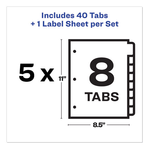 Picture of Print and Apply Index Maker Clear Label Plastic Dividers with Printable Label Strip, 8-Tab, 11 x 8.5, Assorted Tabs, 5 Sets