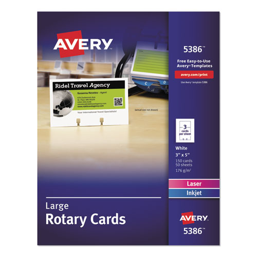 Picture of Large Rotary Cards, Laser/Inkjet, 3 x 5, White, 3 Cards/Sheet, 150 Cards/Box