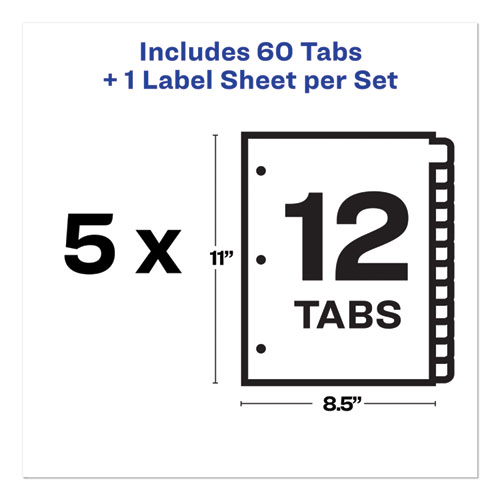 Picture of Print and Apply Index Maker Clear Label Dividers, 12-Tab, White Tabs, 11 x 8.5, White, 5 Sets