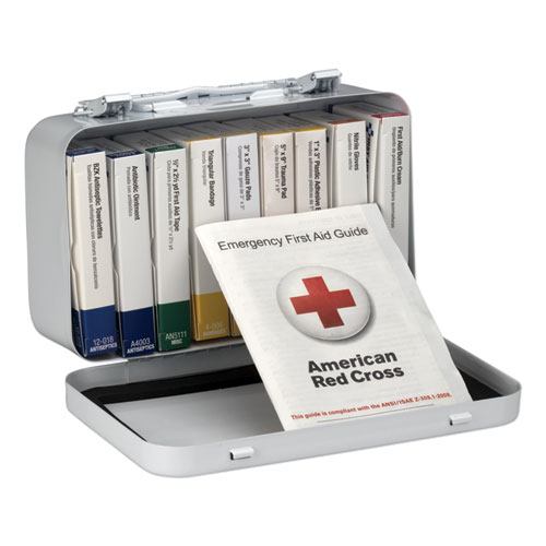 Picture of Unitized First Aid Kit for 10 People, 65 Pieces, OSHA/ANSI, Metal Case