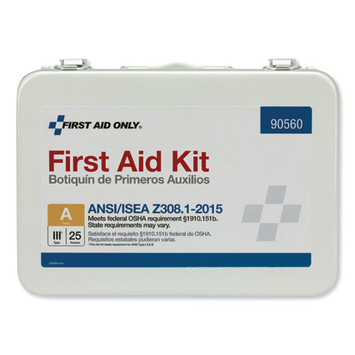 Picture of ANSI Class A 25 Person Bulk First Aid Kit for 25 People, 89 Pieces, Metal Case