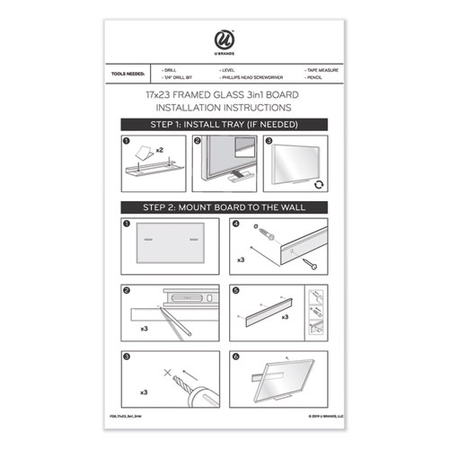 Picture of 3N1 Magnetic Glass Dry Erase Combo Board, 47 x 35, Month View, Gray/White Surface, White Aluminum Frame