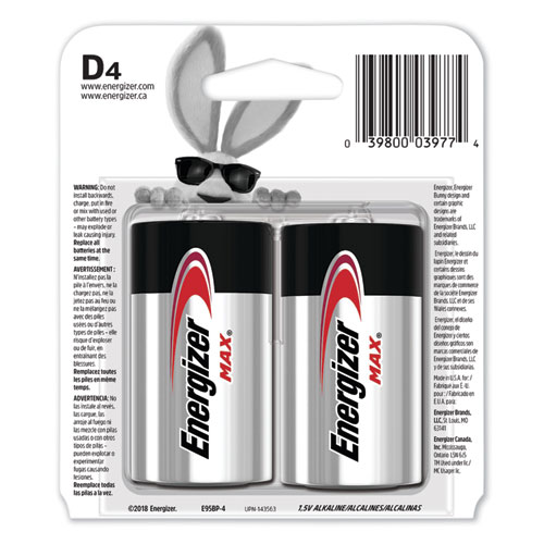 Picture of MAX Alkaline D Batteries, 1.5 V, 4/Pack