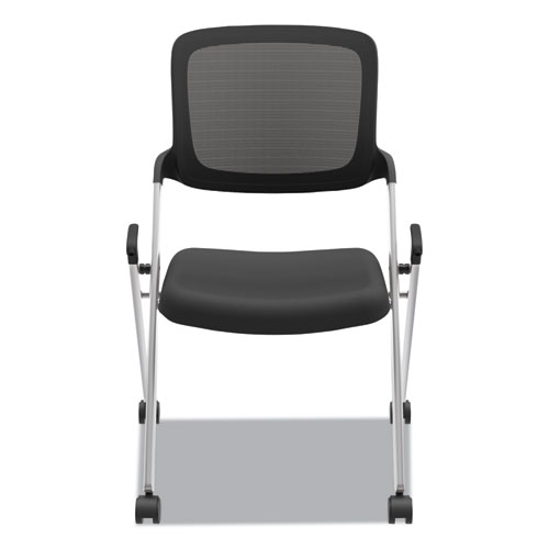 Picture of VL304 Mesh Back Nesting Chair, Supports Up to 250 lb, 19" Seat Height, Black Seat, Black Back, Silver Base