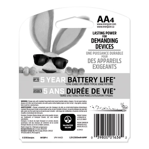 Picture of NiMH Rechargeable AA Batteries, 1.2 V, 4/Pack