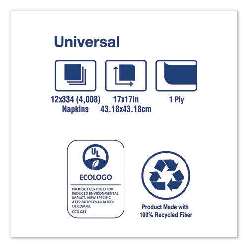 Picture of Universal Dinner Napkins, 1-Ply, 17" x 17", 1/4 Fold, White, 4008/Carton