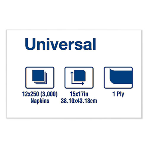 Picture of Universal Dinner Napkins, 1-Ply, 15" x 17", 1/8 Fold, White, 3000/Carton