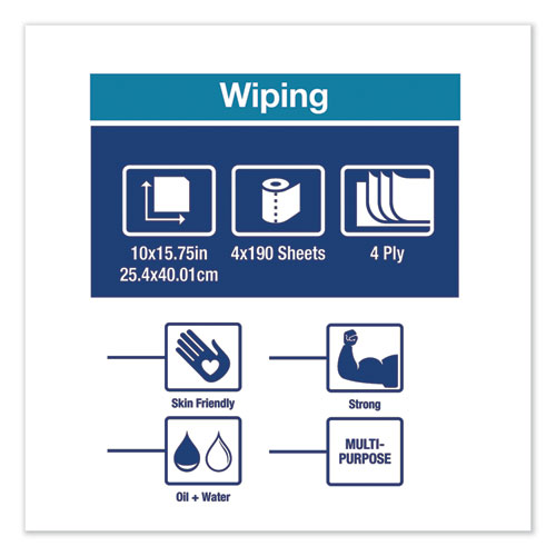 Picture of Industrial Paper Wiper, 4-Ply, 10 x 15.75, Blue, 190 Wipes/Roll, 4 Roll/Carton