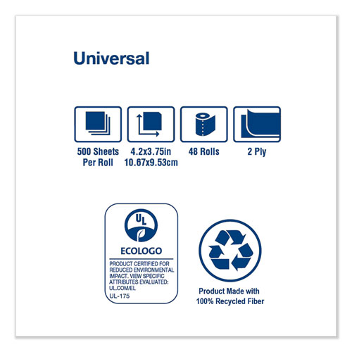 Picture of Universal Bath Tissue, Septic Safe, 2-Ply, White, 500 Sheets/Roll, 48 Rolls/Carton