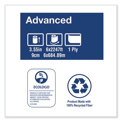 Picture of Advanced Jumbo Roll Bath Tissue, Septic Safe, 1-Ply, White, 3.48" x 2247 ft, 6 Rolls/Carton