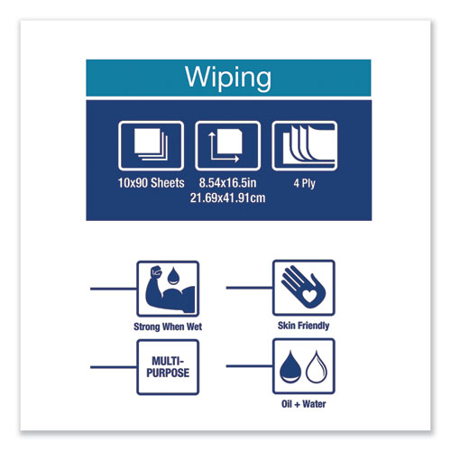 Picture of Industrial Paper Wiper, 4-Ply, 8.54 x 16.5, Unscented, Blue, 90 Towels/Box, 10 Boxes/Carton