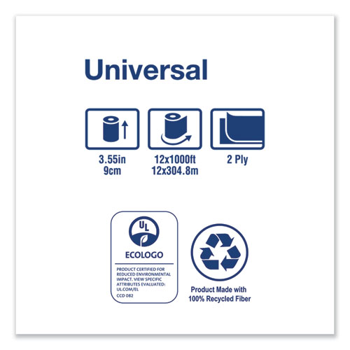 Picture of Universal Jumbo Bath Tissue, Septic Safe, 2-Ply, White, 3.48" x 1,000 ft, 12/Carton