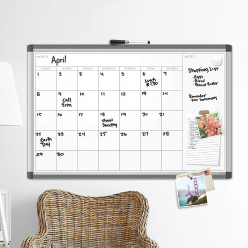 Picture of PINIT Magnetic Dry Erase Calendar, Monthly Planning/Scheduling, 35" x 35", White Surface, Satin Aluminum Frame