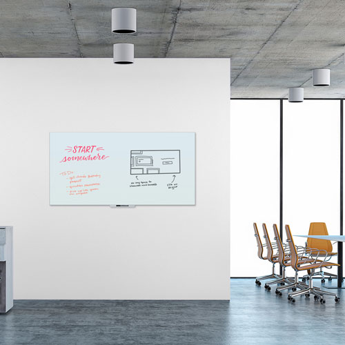 Picture of Floating Glass Dry Erase Board, 70" x 35", White Surface