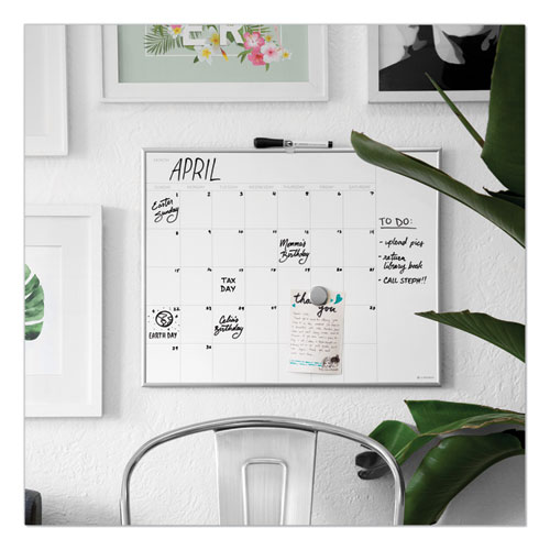 Picture of Magnetic Dry Erase Board, Monthly Planning/Scheduling Calendar, 20" x 16", White Surface, Satin Aluminum Frame