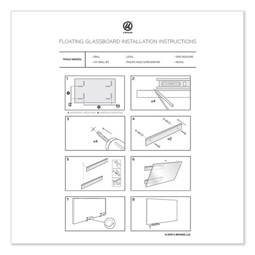 Picture of Floating Glass Dry Erase Board, 35" x 35", White Surface