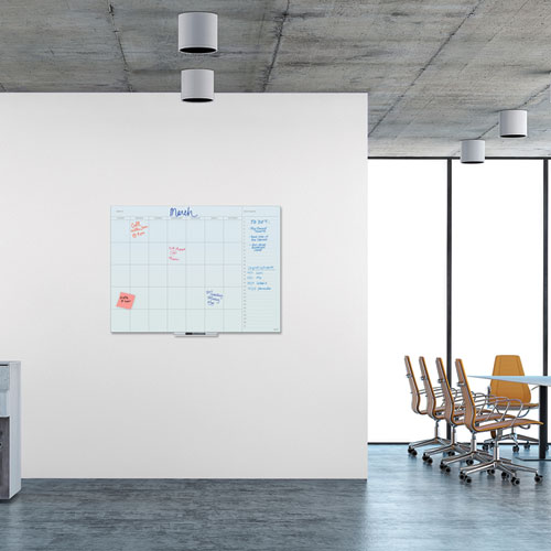 Picture of Floating Glass Dry Erase Calendar, Monthly Planning/Scheduling, 47" x 35", White Surface