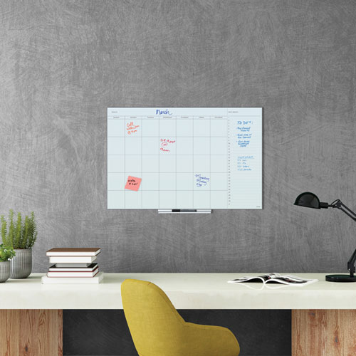 Picture of Floating Glass Dry Erase Calendar, Monthly Planning/Scheduling, 35" x 23", White Surface