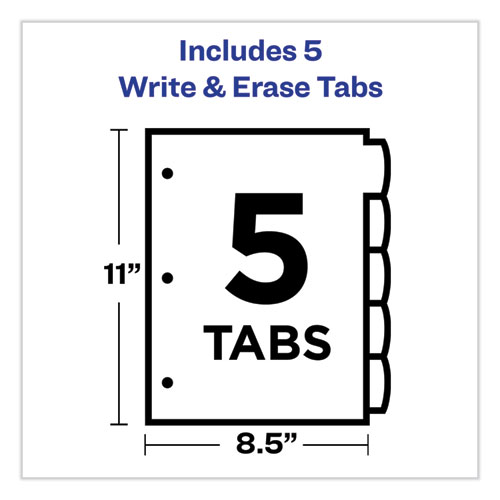 Picture of Write and Erase Big Tab Durable Plastic Dividers, 3-Hole Punched, 5-Tab, 11 x 8.5, Assorted, 1 Set