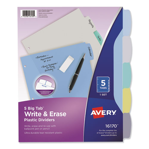 Write+and+Erase+Big+Tab+Durable+Plastic+Dividers%2C+3-Hole+Punched%2C+5-Tab%2C+11+x+8.5%2C+Assorted%2C+1+Set