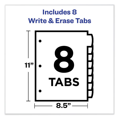 Picture of Write and Erase Big Tab Durable Plastic Dividers, 3-Hole Punched, 8-Tab, 11 x 8.5, Assorted, 1 Set