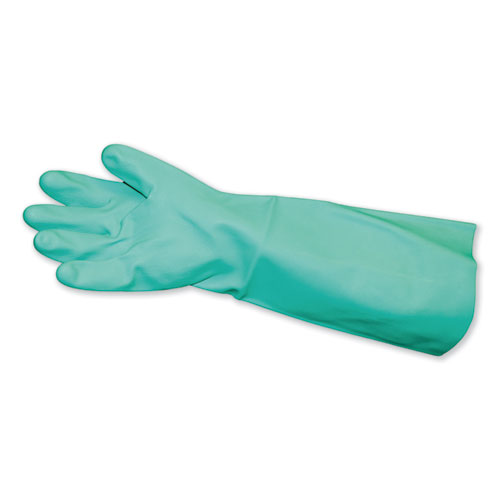 Picture of Long-Sleeve Unlined Nitrile Gloves, Powder-Free, Green, Medium, 12 Pair/Carton