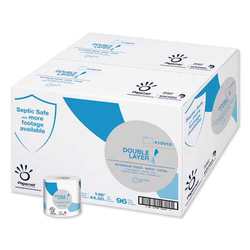 Picture of Double Layer Toilet Tissue, Pure Cellulose, Septic Safe, 1-Ply, White, 500 Sheets/Roll, 96 Rolls/Carton