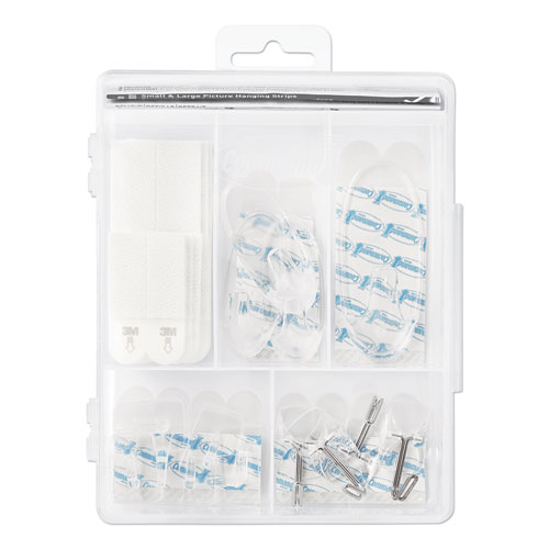 Picture of Clear Hooks and Strips, Assorted Sizes, Plastic, 0.05 lb; 2 lb; 4-16 lb Capacities, 16 Picture Strips/15 Hooks/22 Strips/Pack