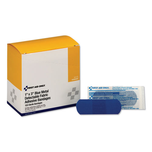 Picture of Adhesive Blue Metal Detectable Bandages, 1 x 3, Plastic with Foil, 100/Box, 12 Boxes/Carton