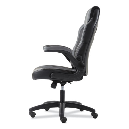 Picture of 9-One-One High-Back Racing Style Chair with Flip-Up Arms, Supports Up to 225 lb, Black Seat, Gray Back, Black Base