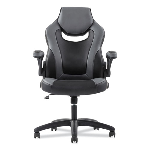 Picture of 9-One-One High-Back Racing Style Chair with Flip-Up Arms, Supports Up to 225 lb, Black Seat, Gray Back, Black Base