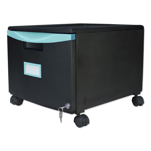 Picture of Single-Drawer Mobile Filing Cabinet, 1 Legal/Letter-Size File Drawer, Black/Teal, 14.75" x 18.25" x 12.75"