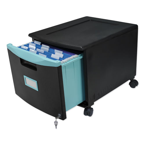 Picture of Single-Drawer Mobile Filing Cabinet, 1 Legal/Letter-Size File Drawer, Black/Teal, 14.75" x 18.25" x 12.75"