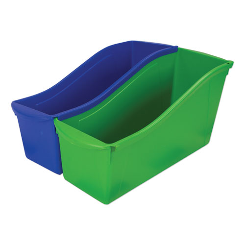 Picture of Interlocking Book Bins with Clear Label Pouches, 4.75" x 12.63" x 7", Assorted Colors, 5/Pack