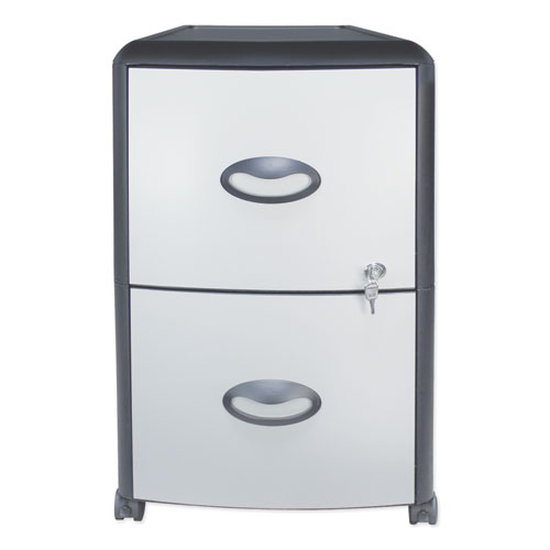 Picture of Mobile Filing Cabinet with Metal Siding, 2 Letter-Size File Drawers, Silver/Black, 19" x 15" x 23"