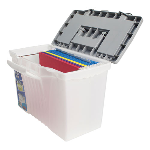 Picture of Portable Letter/Legal Filebox with Organizer Lid, Letter/Legal Files, 14.5" x 10.5" x 12", Clear/Silver