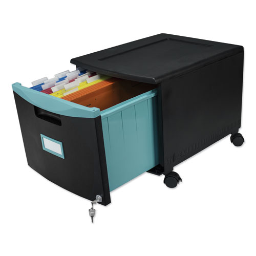 Picture of Single-Drawer Mobile Filing Cabinet, 1 Legal/Letter-Size File Drawer, Black/Teal, 14.75" x 18.25" x 12.75"