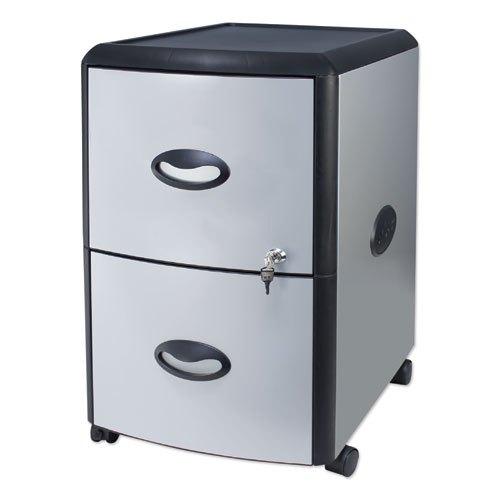 Picture of Mobile Filing Cabinet with Metal Siding, 2 Letter-Size File Drawers, Silver/Black, 19" x 15" x 23"