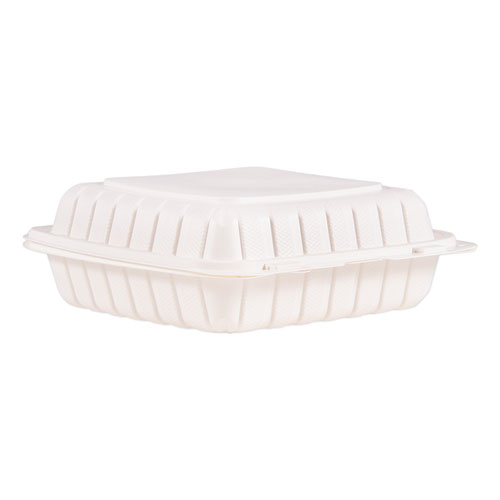 Picture of Hinged Lid Containers, Single Compartment, 9 x 8.8 x 3, White, Plastic, 150/Carton