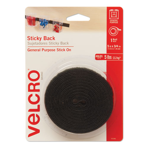 Sticky-Back+Fasteners+With+Dispenser%2C+Removable+Adhesive%2C+0.75%26quot%3B+X+5+Ft%2C+Black
