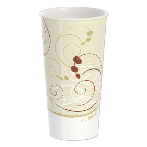 Picture of Double Sided Poly Paper Cold Cups, 21 oz, Symphony Design, Tan/Maroon/White, 50/Pack, 20 Packs/Carton