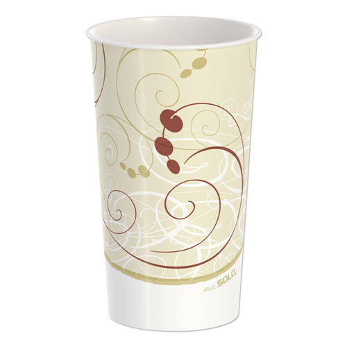 Picture of Double Sided Poly Paper Cold Cups, 44 oz, Symphony Design, Tan/Maroon/White, 40/Pack, 12 Packs/Carton