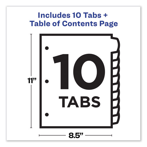 Picture of Customizable TOC Ready Index Multicolor Tab Dividers, 10-Tab, 1 to 10, 11 x 8.5, White, Traditional Color Tabs, 1 Set