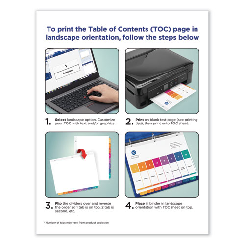 Picture of Customizable TOC Ready Index Multicolor Tab Dividers, 10-Tab, 1 to 10, 11 x 8.5, White, Traditional Color Tabs, 6 Sets