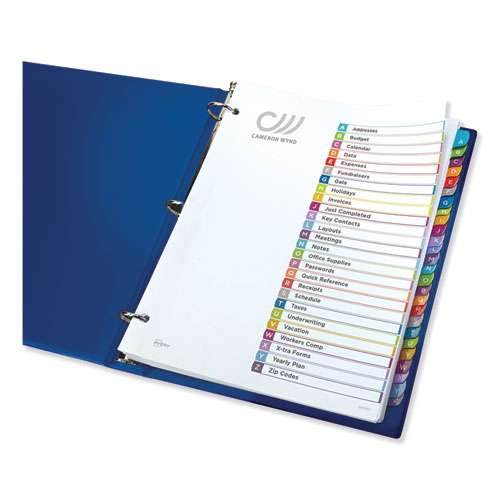 Picture of Customizable TOC Ready Index Multicolor Tab Dividers, 26-Tab, A to Z, 11 x 8.5, White, Contemporary Color Tabs, 1 Set