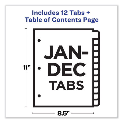 Picture of Customizable TOC Ready Index Multicolor Tab Dividers, 12-Tab, Jan. to Dec., 11 x 8.5, White, Contemporary Color Tabs, 1 Set